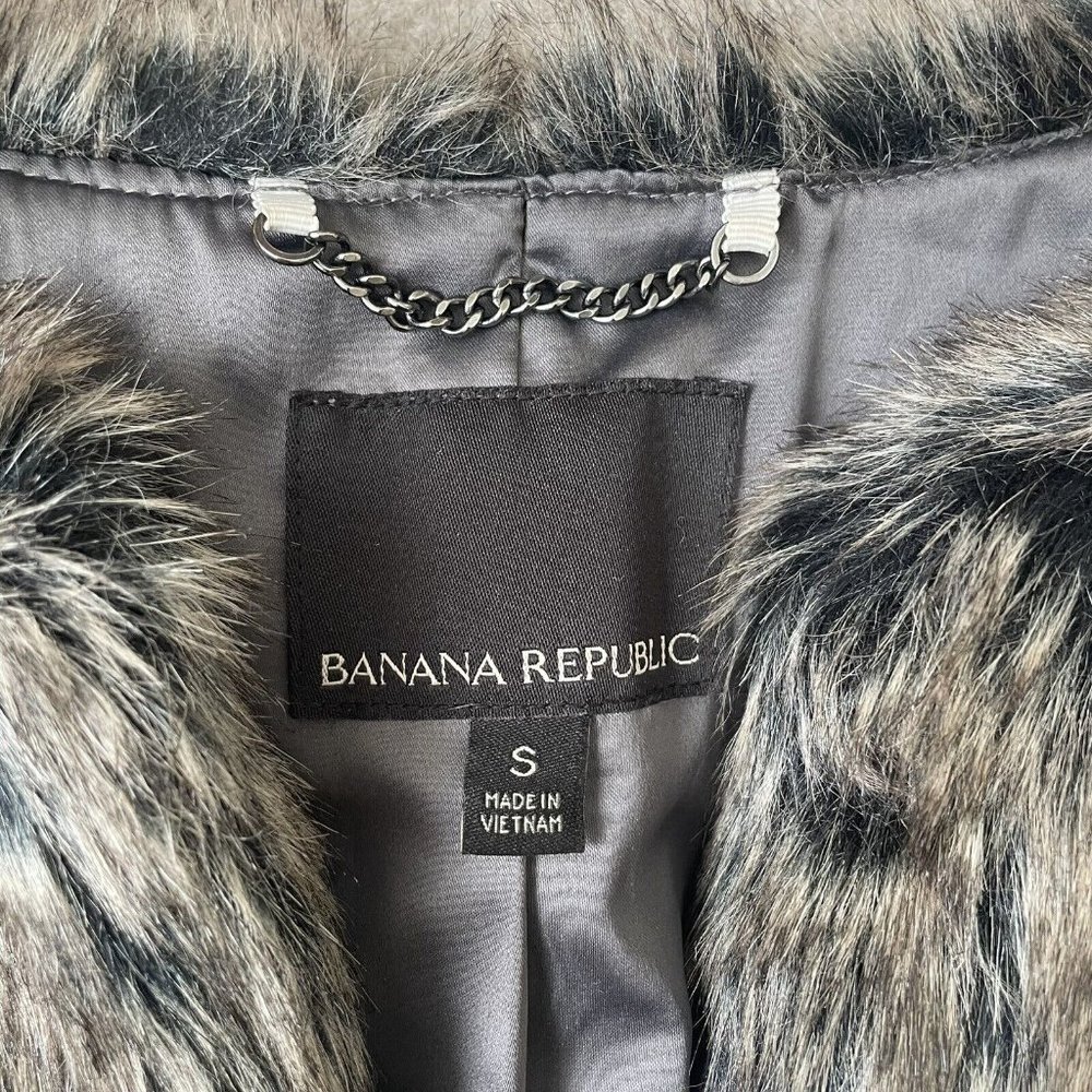 Banana Republic Vest Womens Small Brown Faux Fur Open Front Pockets Jacket - Picture 3 of 9